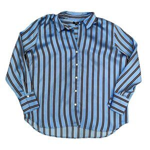 RAILS Women’s Dorian Primrose Stripe Satin Button Down Shirt Size Large Blue